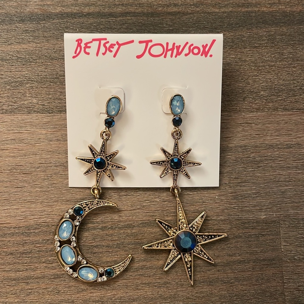 Betsey Johnson Star and Moon drop/dangle boho flower child Earrings - Picture 2 of 4